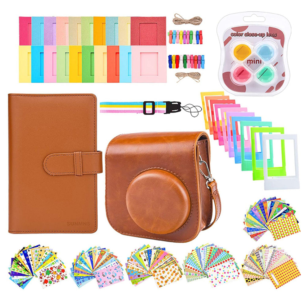 Instant Camera Accessories Compatible with Fujifilm Instax Mini 11, 14-in-1 Shutter Accessories Bundle with PU Leather Bag / Shoulder Strap / Instant Camera Gift Sets - Brown