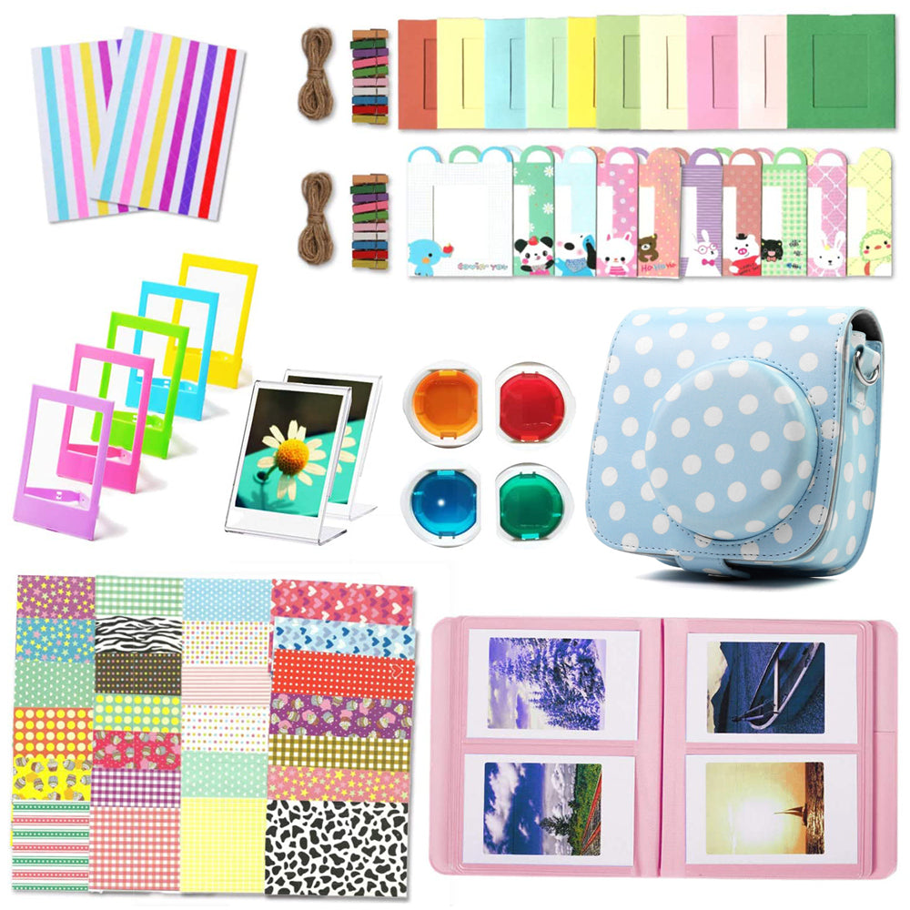 12-in-1 Instant Camera Accessories Kit for Fujifilm Instax Mini 11, Includes Bag, Album for Collecting / Displaying Photos - Dot Blue