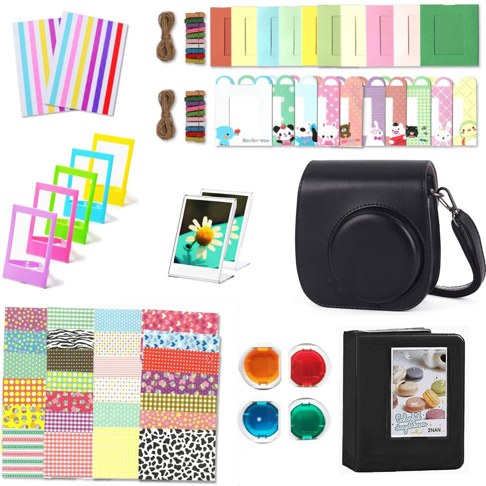 12-in-1 Instant Camera Accessories Kit for Fujifilm Instax Mini 11, Includes Bag, Album for Collecting / Displaying Photos - Black