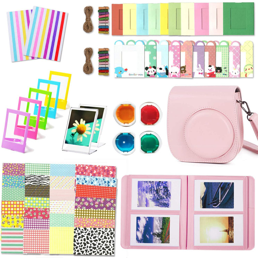 12-in-1 Instant Camera Accessories Kit for Fujifilm Instax Mini 11, Includes Bag, Album for Collecting / Displaying Photos - Pink