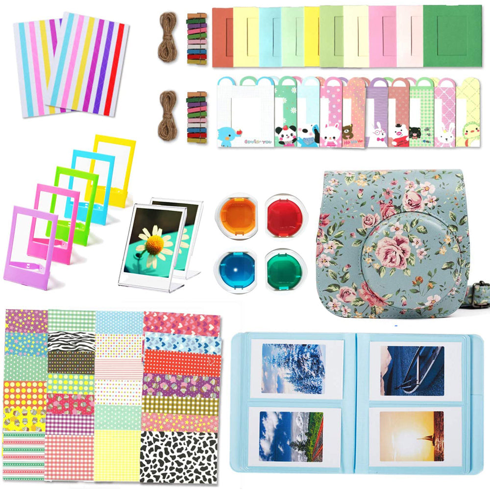 12-in-1 Instant Camera Accessories Kit for Fujifilm Instax Mini 11, Includes Bag, Album for Collecting / Displaying Photos - Green Flowers