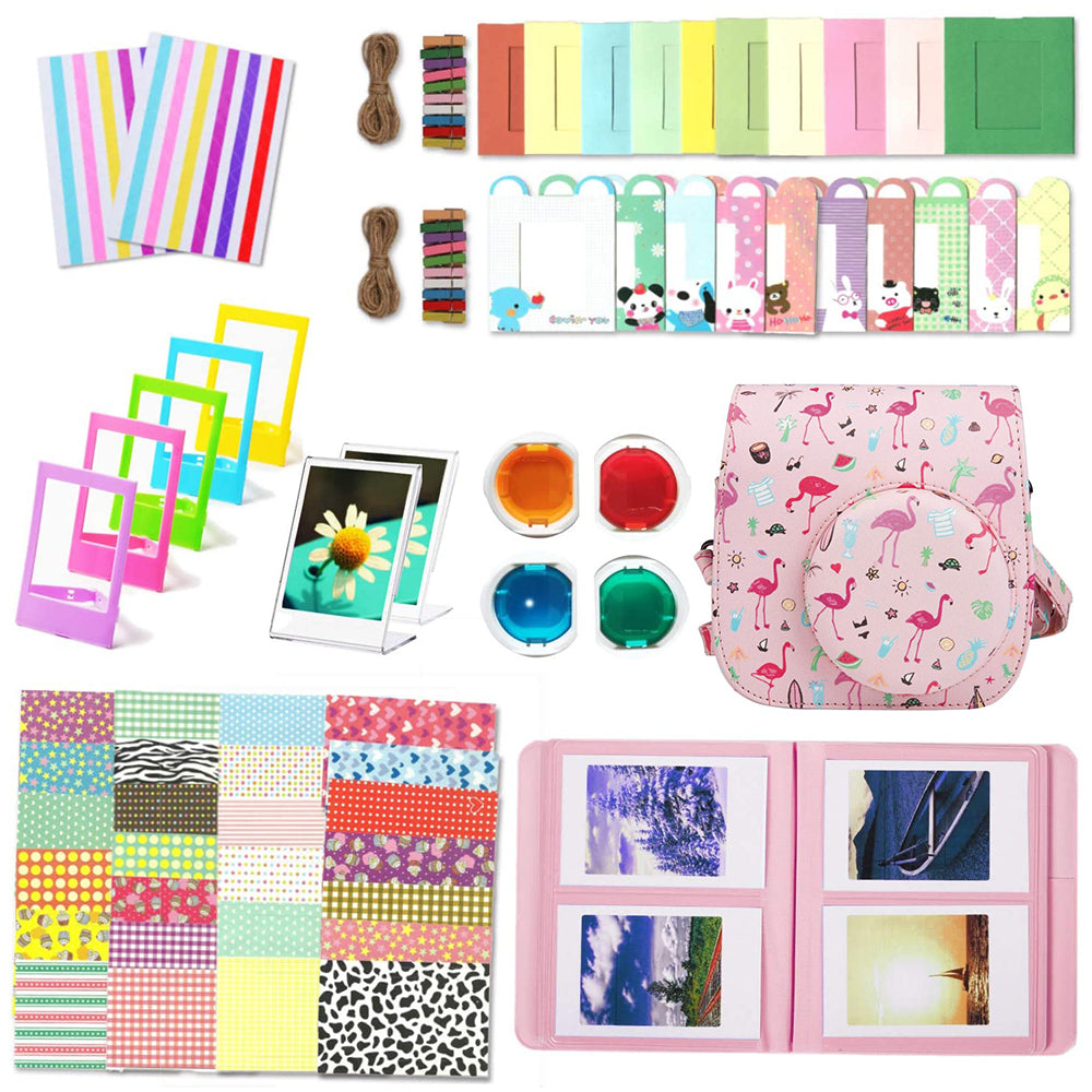 12-in-1 Instant Camera Accessories Kit for Fujifilm Instax Mini 11, Includes Bag, Album for Collecting / Displaying Photos - Pink Birds