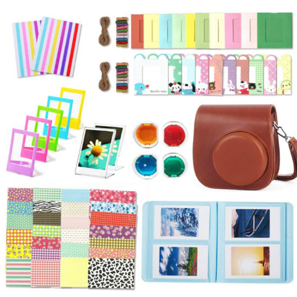 12-in-1 Instant Camera Accessories Kit for Fujifilm Instax Mini 11, Includes Bag, Album for Collecting / Displaying Photos - Brown