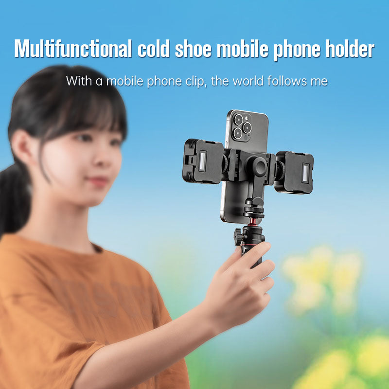 Uniqkart 1111323 Double Cold Shoe 360 Degree Rotation Phone Clamp Holder with 1 / 4 Inch Screw