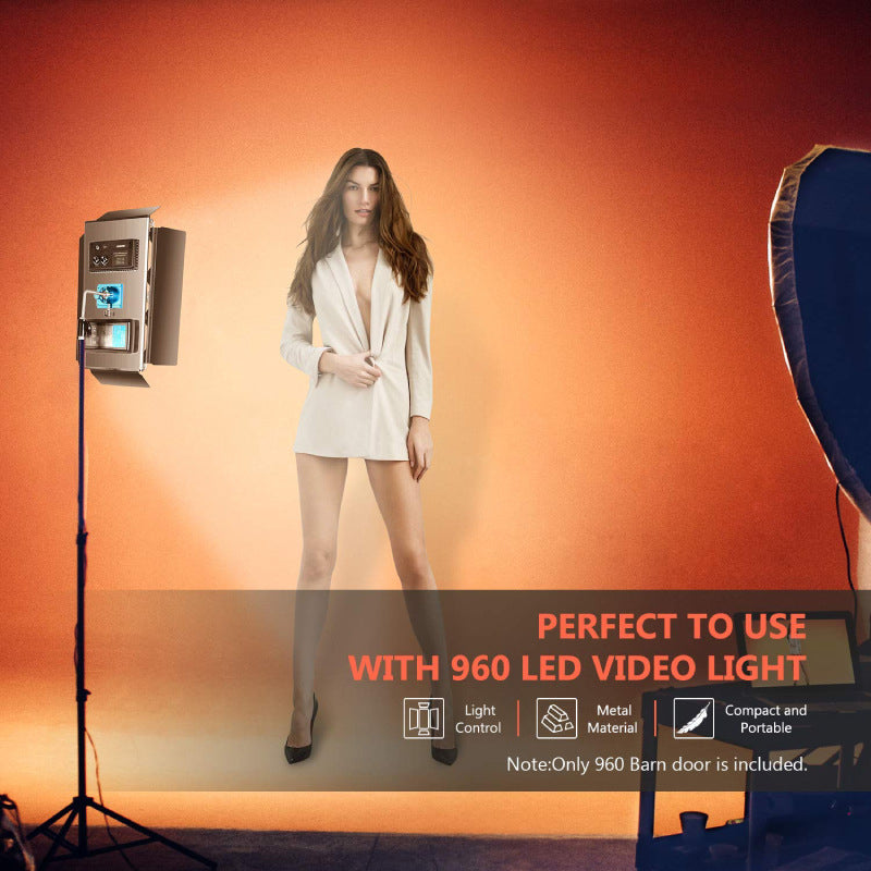 Uniqkart Metal Construction Barn Door LED Video Light 4-Leaf Barndoor for 960 LED Light Panel