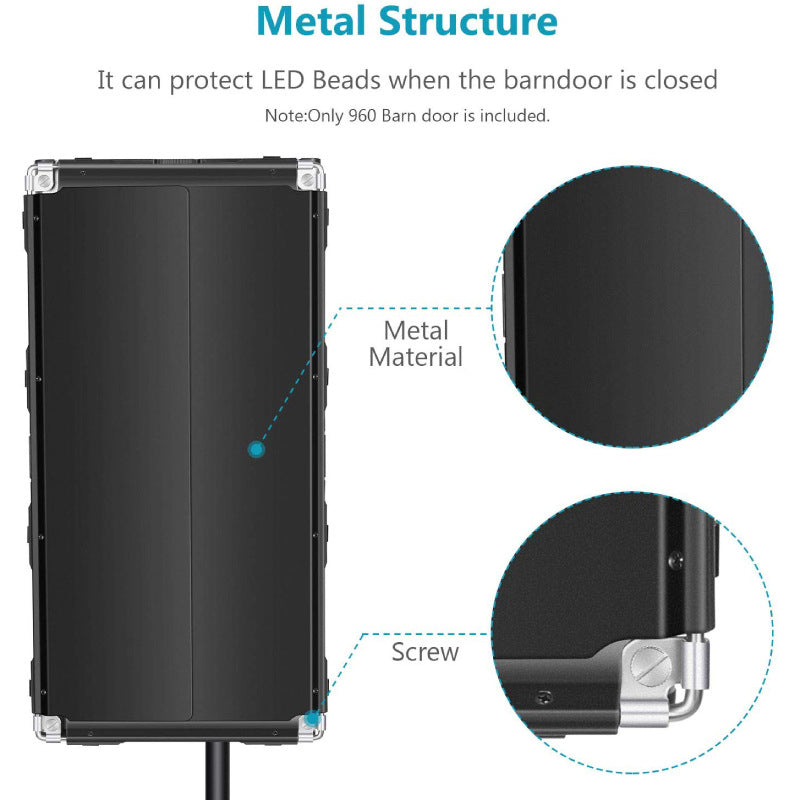 Uniqkart Metal Construction Barn Door LED Video Light 4-Leaf Barndoor for 960 LED Light Panel