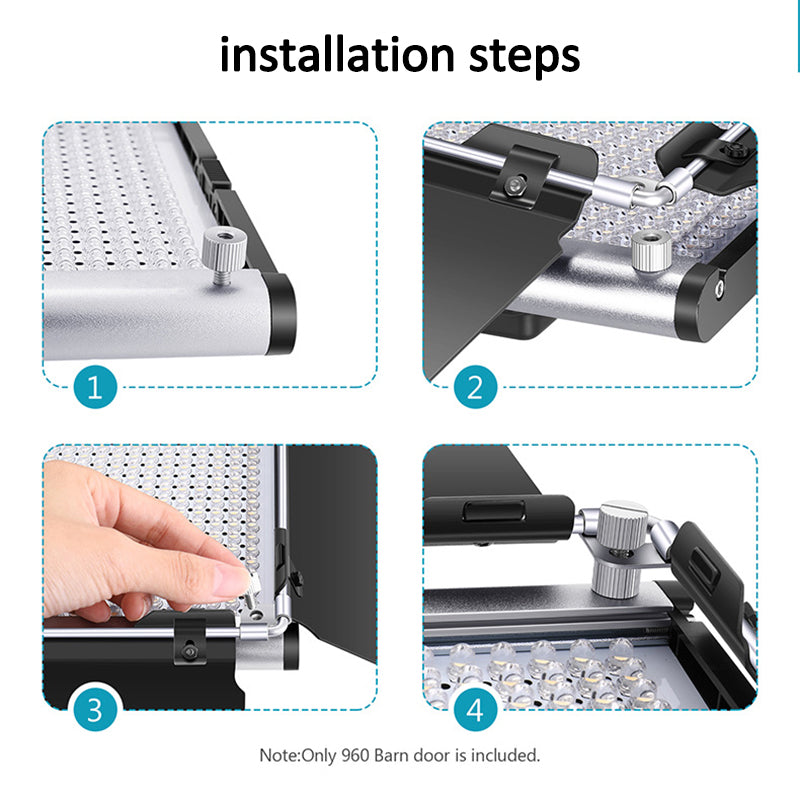 Uniqkart Metal Construction Barn Door LED Video Light 4-Leaf Barndoor for 960 LED Light Panel