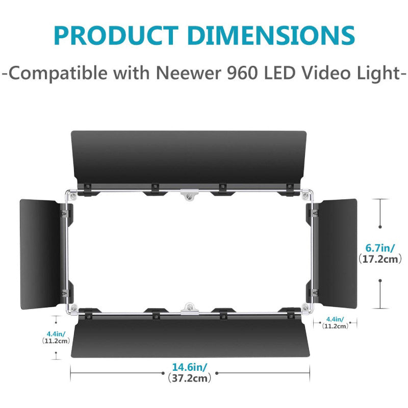 Uniqkart Metal Construction Barn Door LED Video Light 4-Leaf Barndoor for 960 LED Light Panel
