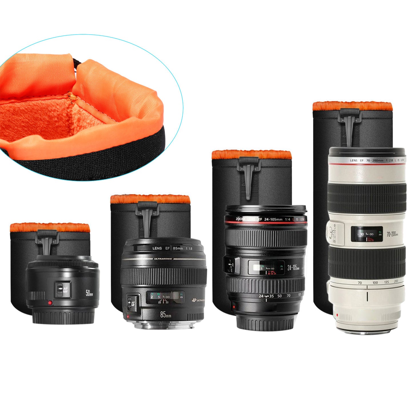 Uniqkart NW-241 4PCS Dustproof Camera Lens Storage Pouch Shockproof Telephoto Lens Storage Sleeve Bag Protection Case