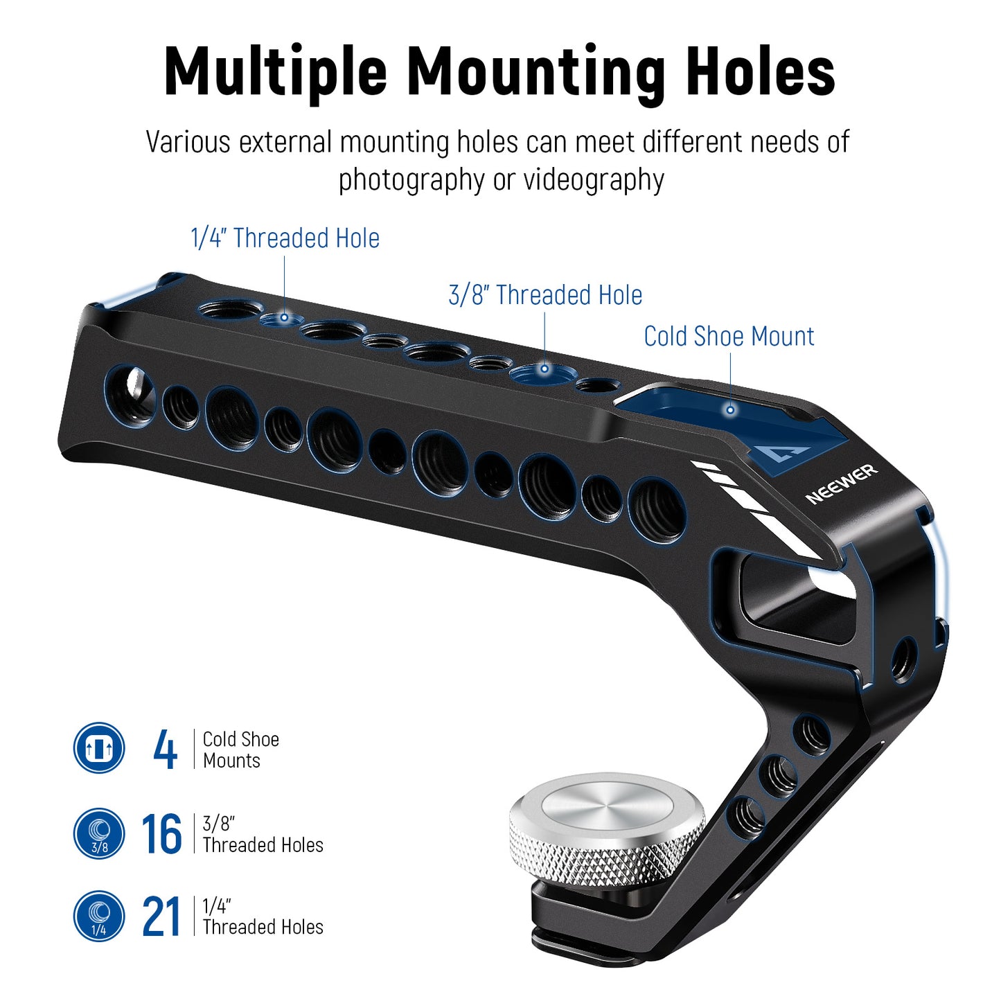 Uniqkart ST28 Top Handle Grip Camera Handgrip with Cold Shoe 1 / 4 3 / 8-inch Hole for DSLR Camera Cage Microphone Fill Light