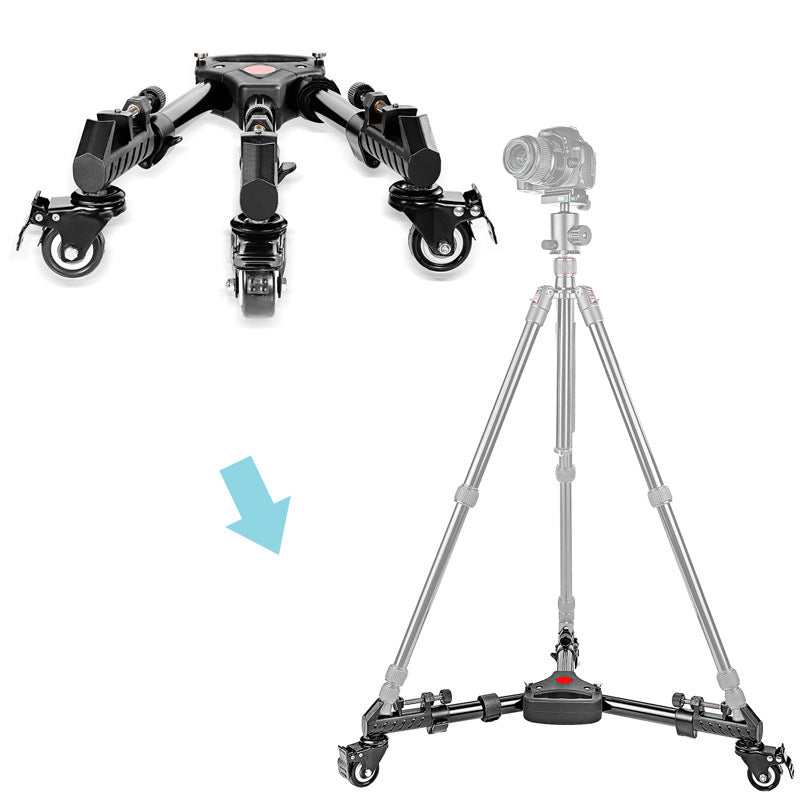 Uniqkart NW-600 Middle Size Aluminum Alloy Stretchable Pulley Photography Tripod Mute 3 Wheels Pulley Base