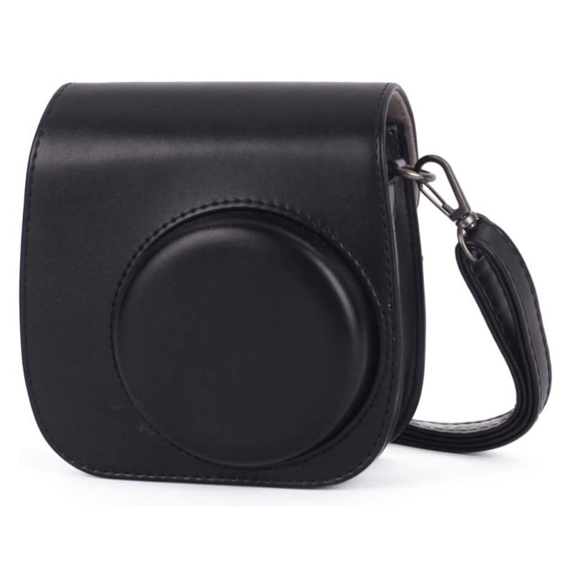 Uniqkart for Fujifilm Instax Mini 12 / 11 / 9 / 8 Carrying Case Shockproof PU Leather Cover Camera Shoulder Bag with Strap - Black