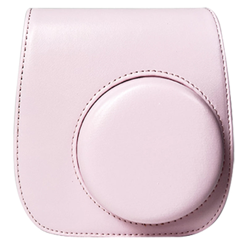 Uniqkart for Fujifilm Instax Mini 12 / 11 / 9 / 8 Carrying Case Shockproof PU Leather Cover Camera Shoulder Bag with Strap - Light Pink