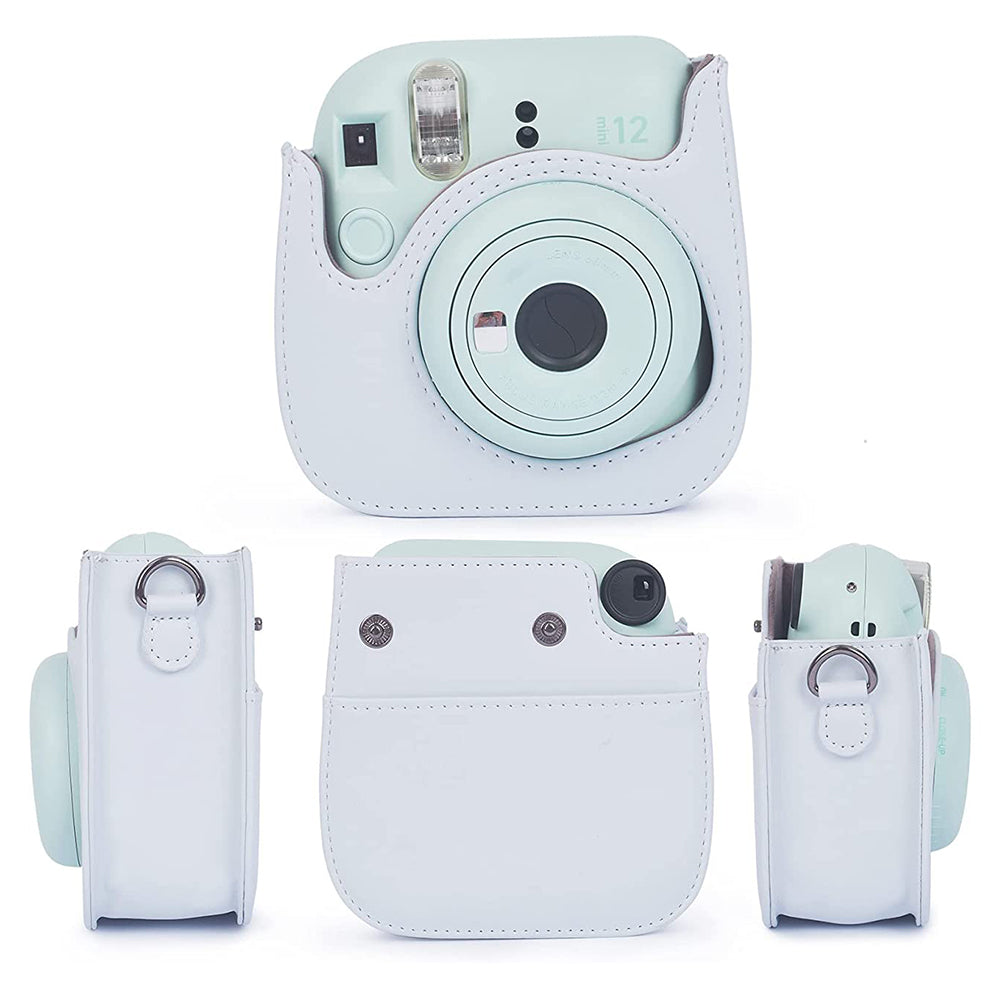 Uniqkart for FujiFilm Instax Mini 12 / 11 / 9 / 8 Camera Accessories 7-in-1 Bundle Kit Include Case, Film Stickers, Desk Frames, Hanging Frame - White