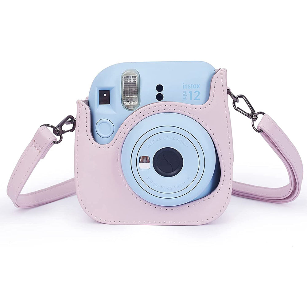 Uniqkart for FujiFilm Instax Mini 12 / 11 / 9 / 8 Camera Accessories 7-in-1 Bundle Kit Include Case, Film Stickers, Desk Frames, Hanging Frame - Light Pink