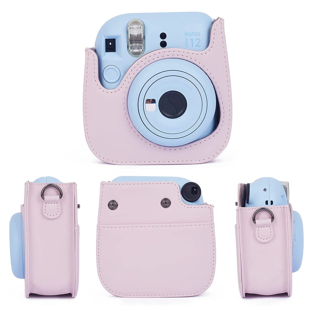 Uniqkart for FujiFilm Instax Mini 12 / 11 / 9 / 8 Camera Accessories 7-in-1 Bundle Kit Include Case, Film Stickers, Desk Frames, Hanging Frame - Light Pink