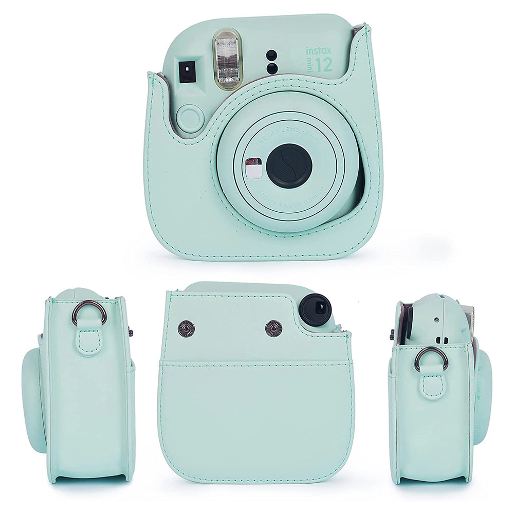 Uniqkart for FujiFilm Instax Mini 12 / 11 / 9 / 8 Camera Accessories 7-in-1 Bundle Kit Include Case, Film Stickers, Desk Frames, Hanging Frame - Mint Green