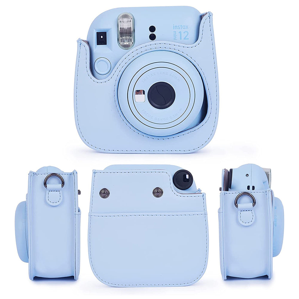 Uniqkart for FujiFilm Instax Mini 12 / 11 / 9 / 8 Camera Accessories 7-in-1 Bundle Kit Include Case, Film Stickers, Desk Frames, Hanging Frame - Blue