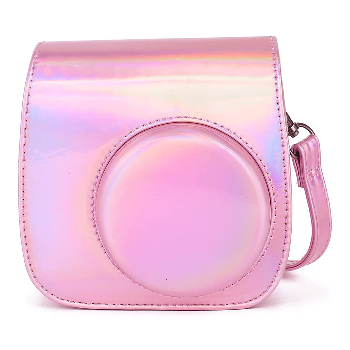 Uniqkart for Fujifilm Instax Mini 12 / 11 / 9 / 8 PU Leather Camera Case Cover Shoulder Bag with 3-inch Album - Aurora Pink