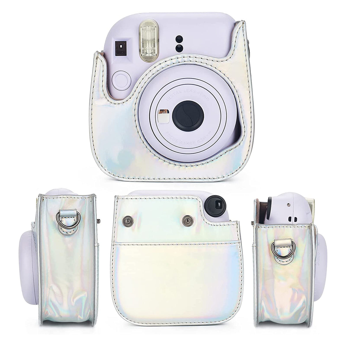 Uniqkart for Fujifilm Instax Mini 12 / 11 / 9 / 8 PU Leather Camera Case Cover Shoulder Bag with 3-inch Album - Magic Silver