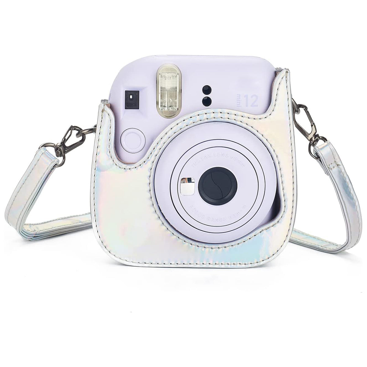 Uniqkart for Fujifilm Instax Mini 12 / 11 / 9 / 8 PU Leather Camera Case Cover Shoulder Bag with 3-inch Album - Magic Silver