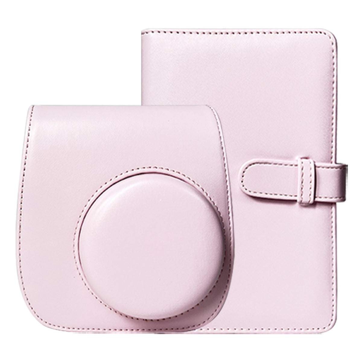 Uniqkart for Fujifilm Instax Mini 12 / 11 / 9 / 8 PU Leather Camera Case Cover Shoulder Bag with 3-inch Album - Light Pink