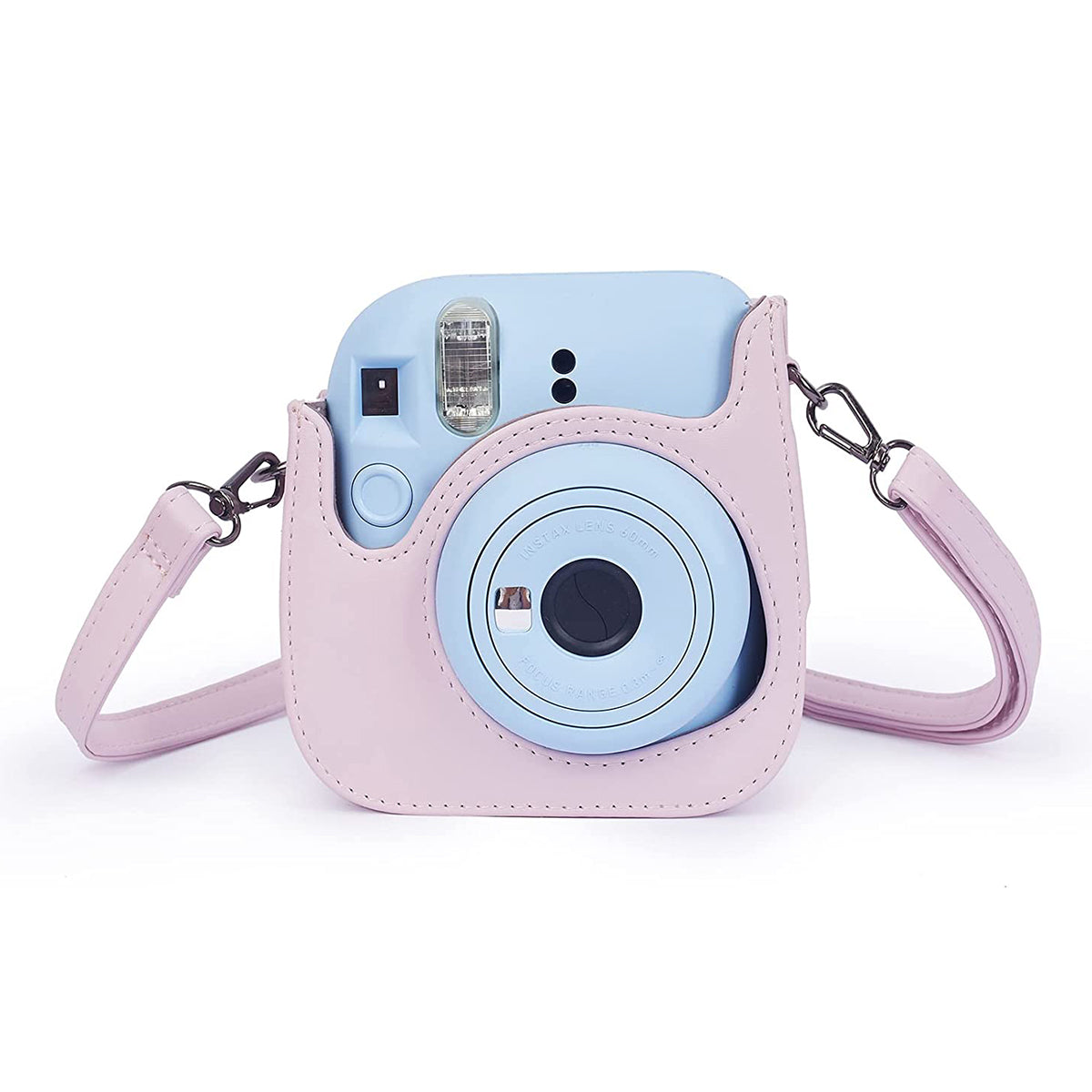 Uniqkart for Fujifilm Instax Mini 12 / 11 / 9 / 8 PU Leather Camera Case Cover Shoulder Bag with 3-inch Album - Light Pink