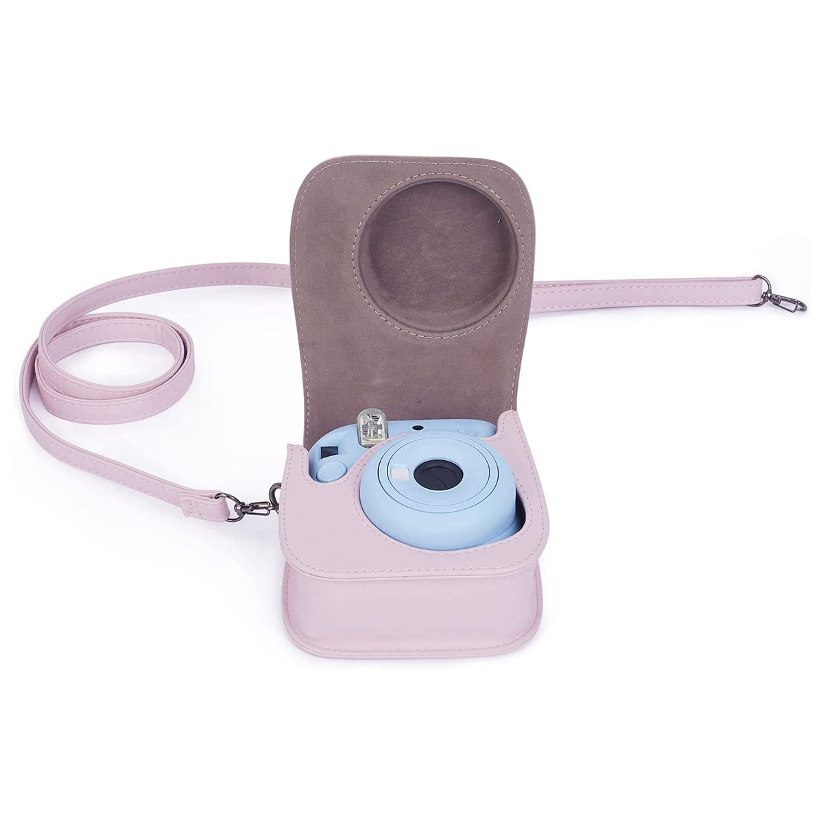 Uniqkart for Fujifilm Instax Mini 12 / 11 / 9 / 8 PU Leather Camera Case Cover Shoulder Bag with 3-inch Album - Light Pink