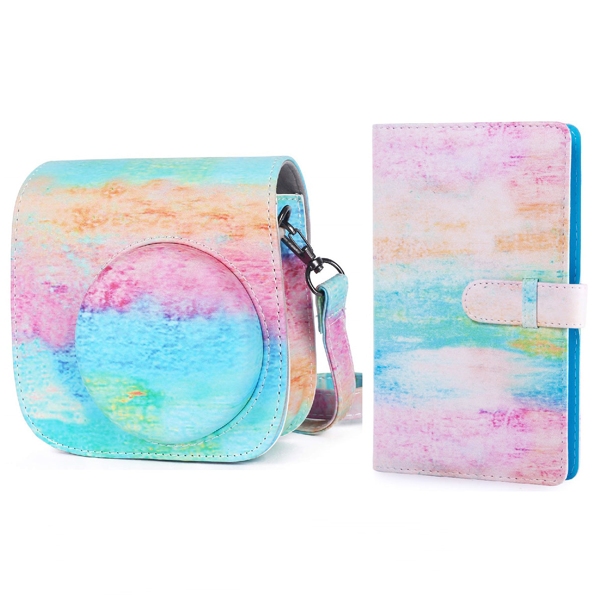 Uniqkart for Fujifilm Instax Mini 12 / 11 / 9 / 8 PU Leather Camera Case Cover Shoulder Bag with 3-inch Album - Oil Paint