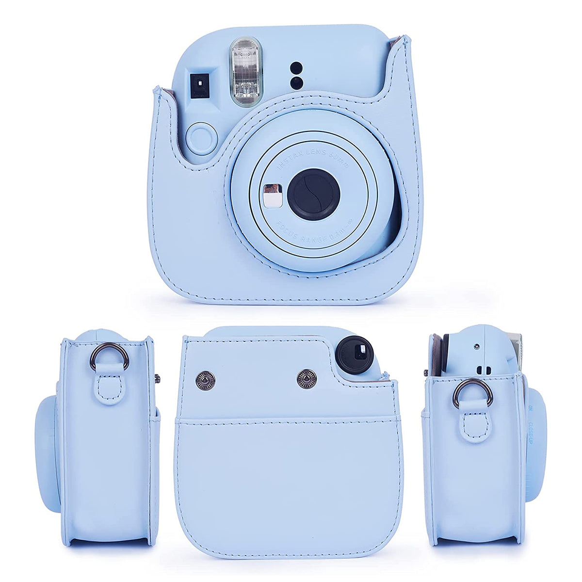 Uniqkart for Fujifilm Instax Mini 12 / 11 / 9 / 8 PU Leather Camera Case Cover Shoulder Bag with 3-inch Album - Blue