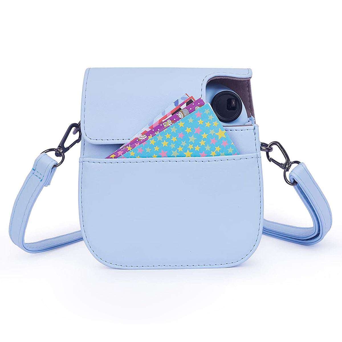 Uniqkart for Fujifilm Instax Mini 12 / 11 / 9 / 8 PU Leather Camera Case Cover Shoulder Bag with 3-inch Album - Blue