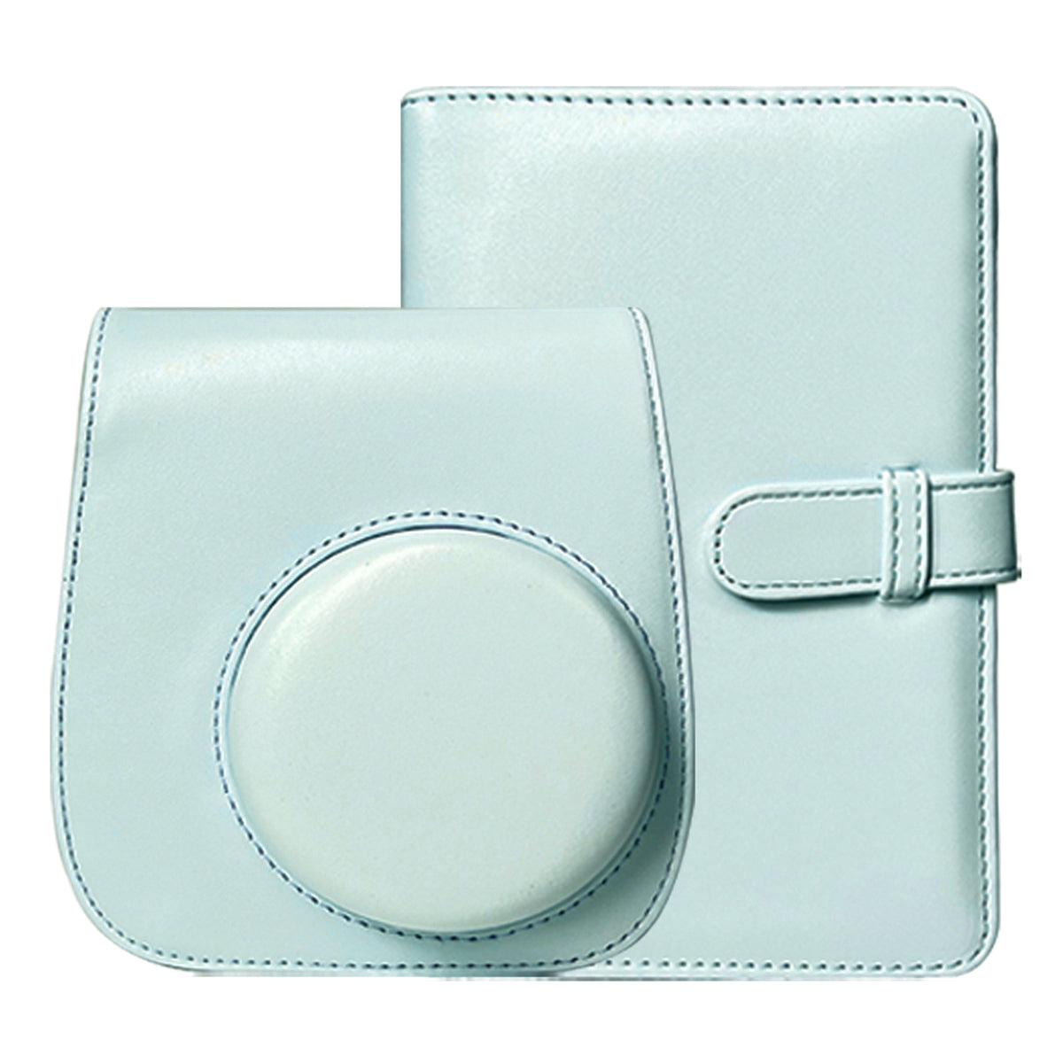 Uniqkart for Fujifilm Instax Mini 12 / 11 / 9 / 8 PU Leather Camera Case Cover Shoulder Bag with 3-inch Album - Mint Green