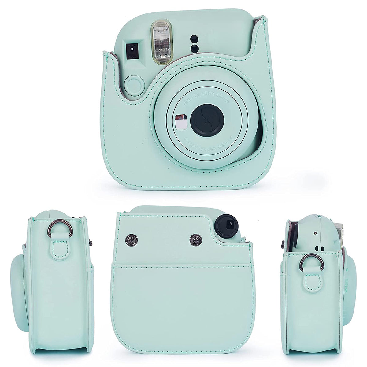 Uniqkart for Fujifilm Instax Mini 12 / 11 / 9 / 8 PU Leather Camera Case Cover Shoulder Bag with 3-inch Album - Mint Green