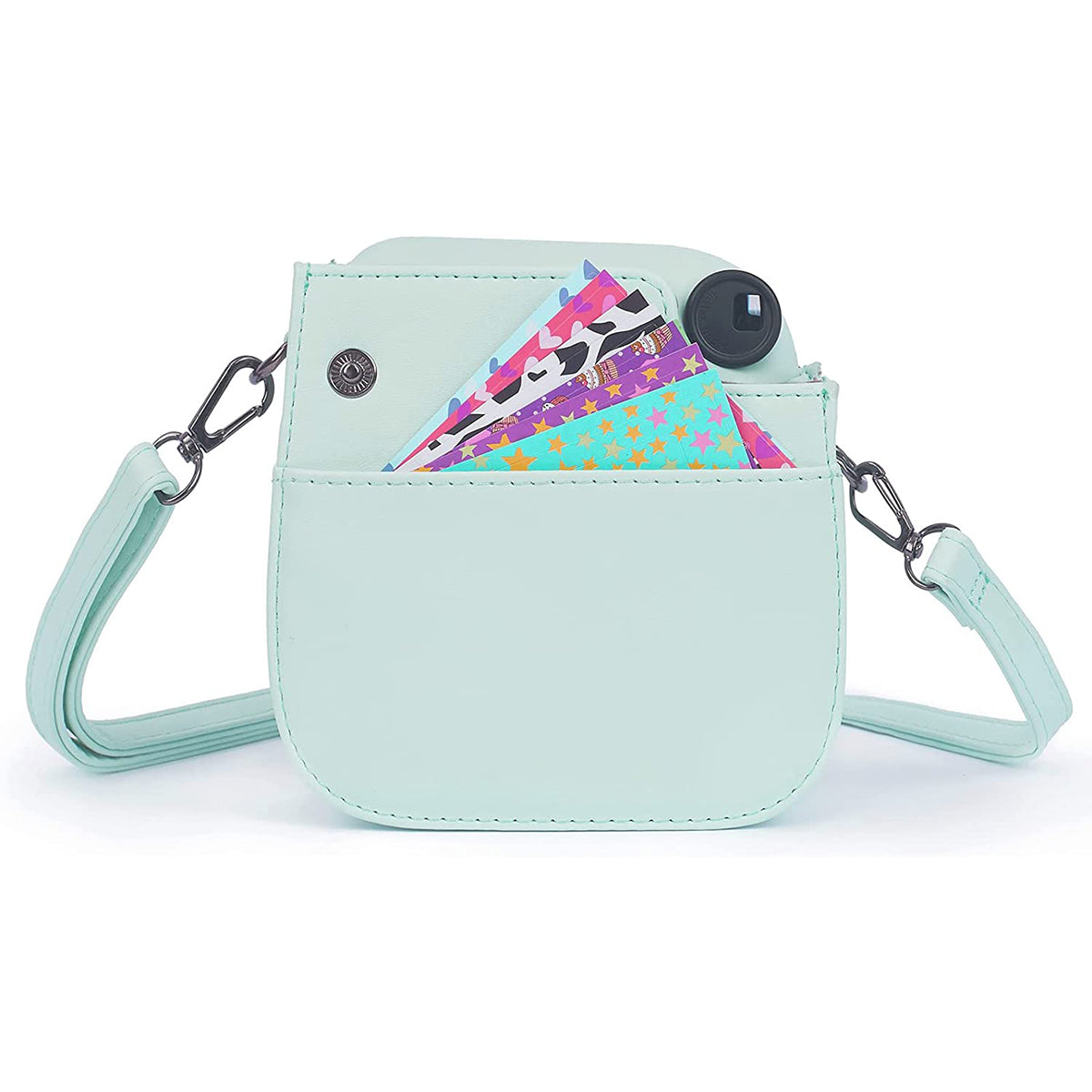 Uniqkart for Fujifilm Instax Mini 12 / 11 / 9 / 8 PU Leather Camera Case Cover Shoulder Bag with 3-inch Album - Mint Green