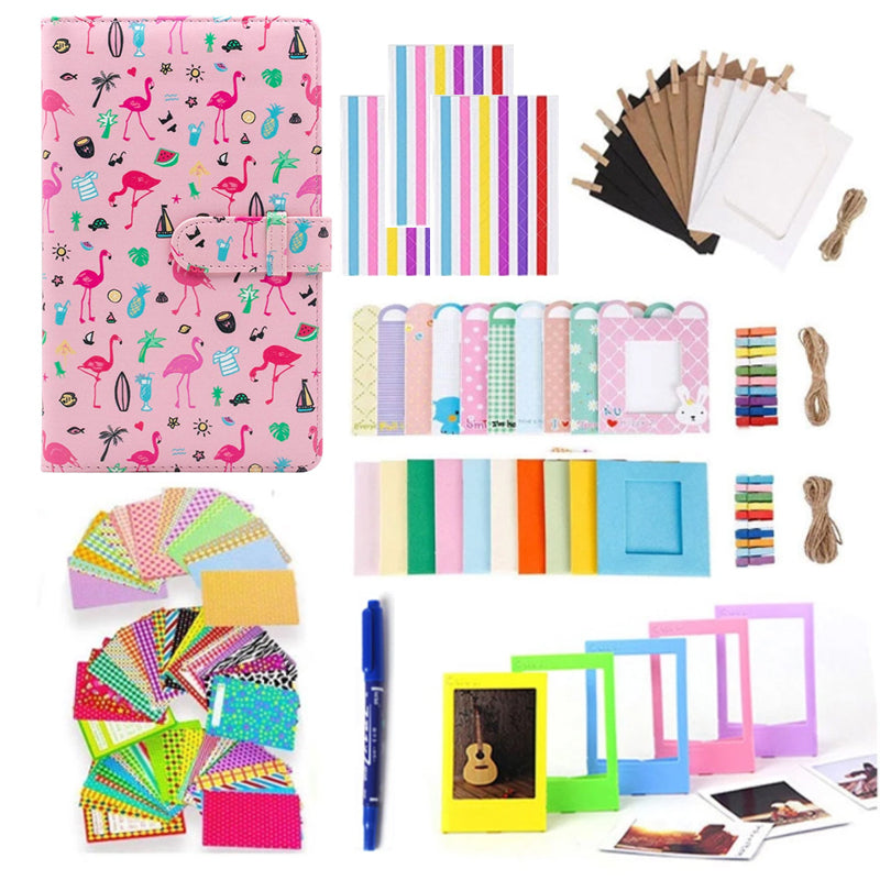 Uniqkart for FujiFilm Instax Mini 12 / 11 / 9 / 8+ / 8 10-in-1 Colorful Bundle Kit Accessories Includes Photo Album, Hang Frames, Border Stickers - Pink Bird