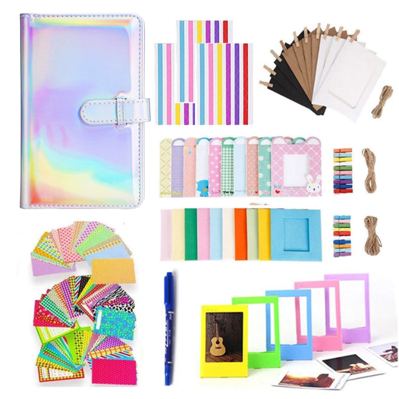 for FujiFilm Instax Mini 12 / 11 / 9 / 8+ / 8 10-in-1 Colorful Bundle Kit Accessories Includes Photo Album, Hang Frames, Border Stickers - Magic Silver