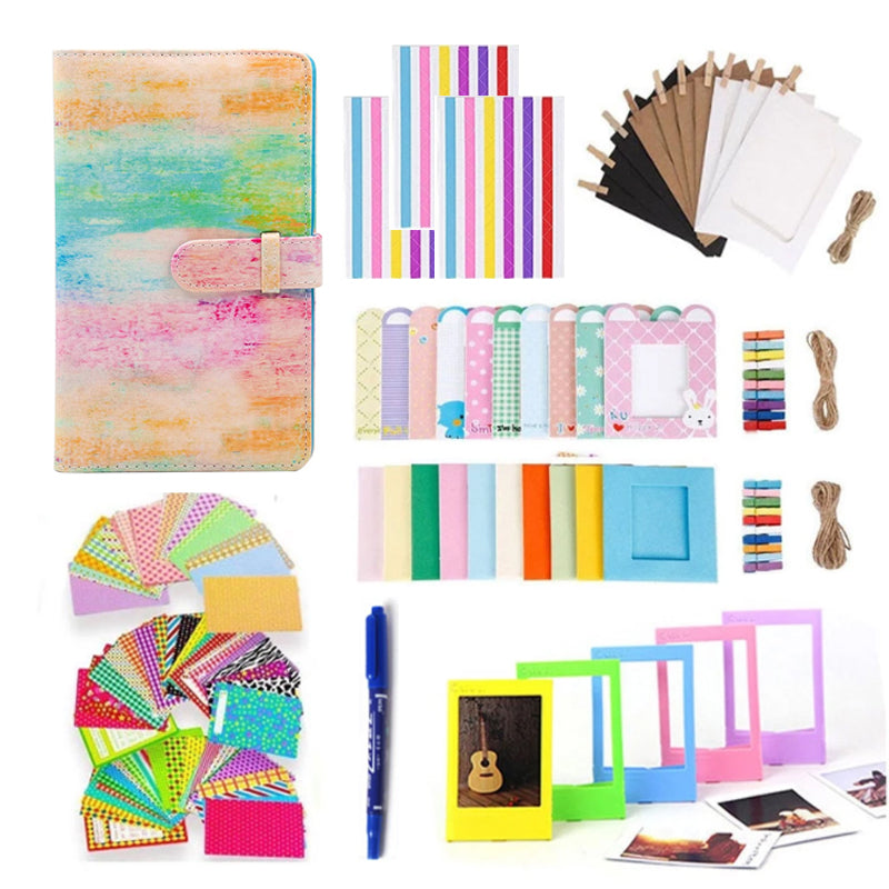 Uniqkart for FujiFilm Instax Mini 12 / 11 / 9 / 8+ / 8 10-in-1 Colorful Bundle Kit Accessories Includes Photo Album, Hang Frames, Border Stickers - Oil Paint
