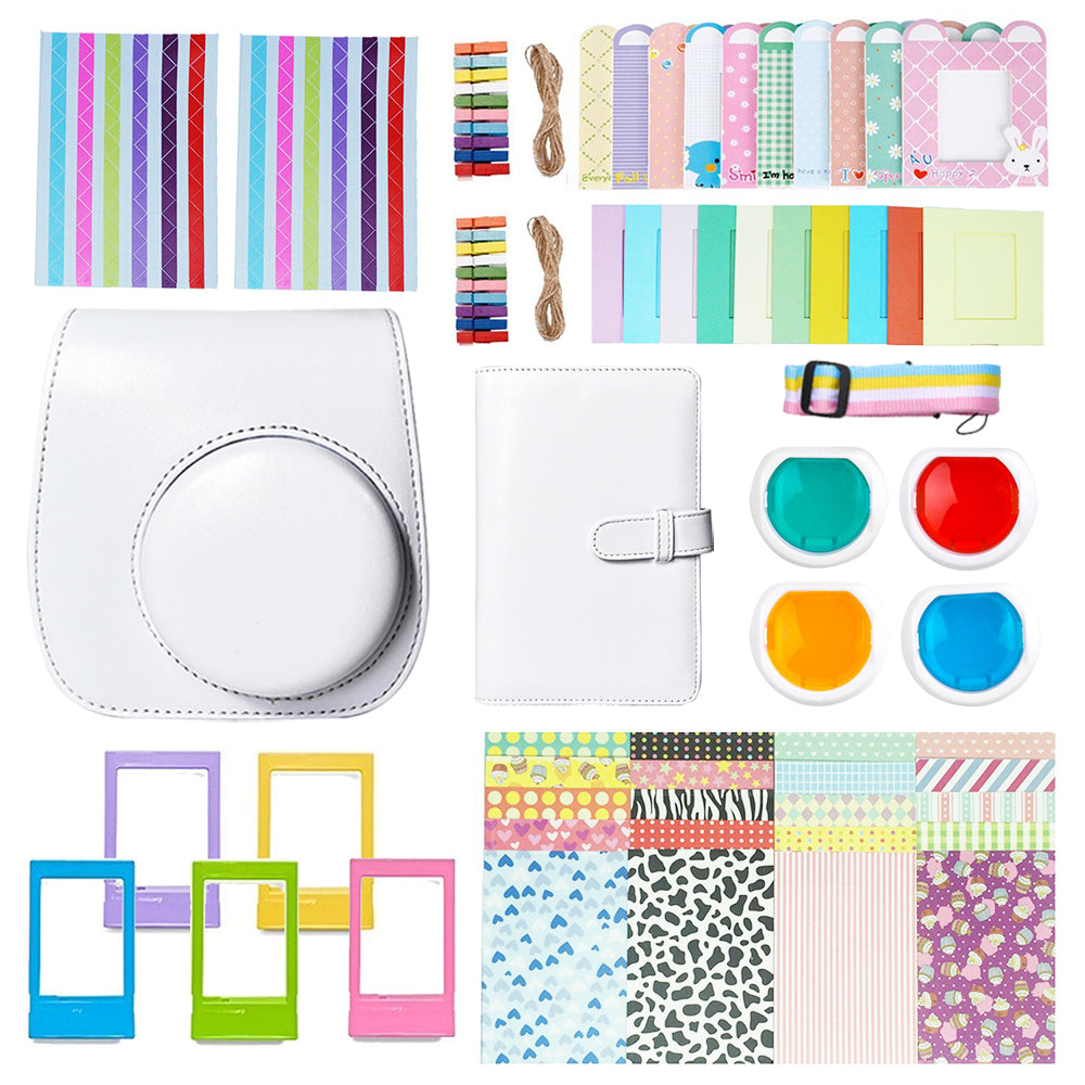 Uniqkart for FujiFilm Instax Mini 12 11-in-1 Accessories Kit Camera Bag Album Photo Frame Stickers Clips Set - White