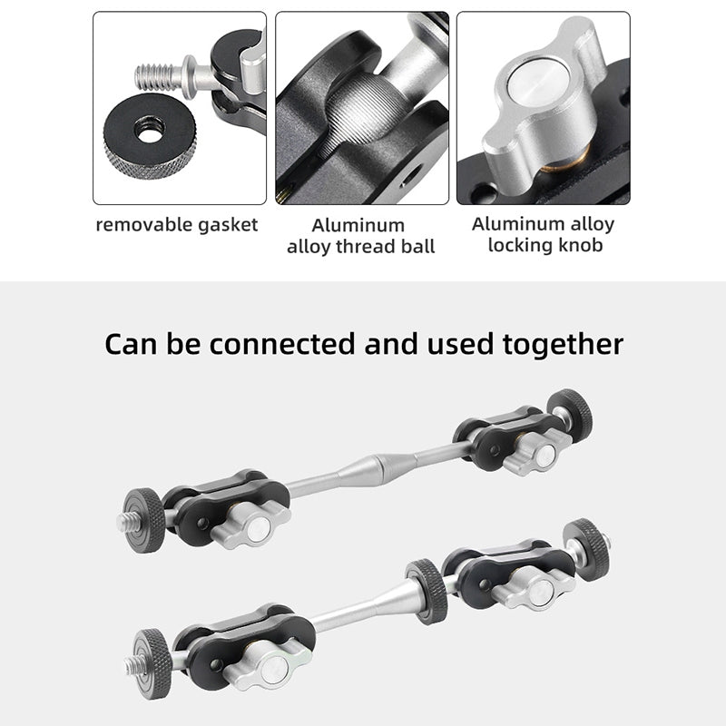 TM-2 Magic Arm with Double Ballhead 1 / 4" Screw Aluminum Alloy Magic Arm for Camera LED Light Monitor