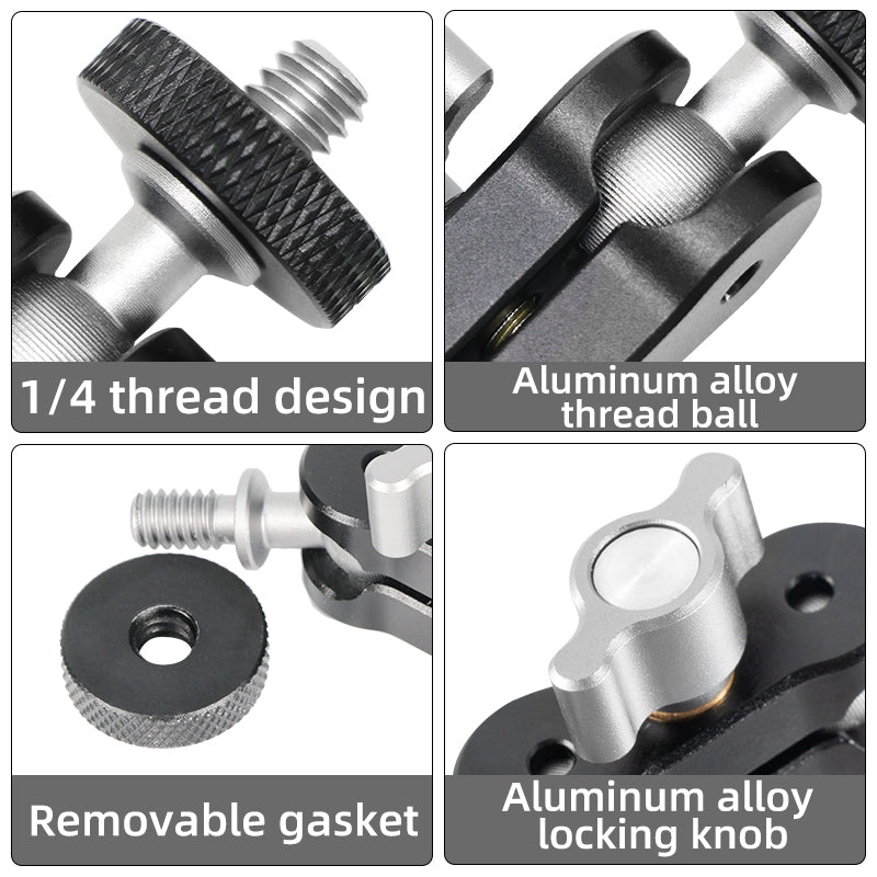 TM-2 Magic Arm with Double Ballhead 1 / 4" Screw Aluminum Alloy Magic Arm for Camera LED Light Monitor