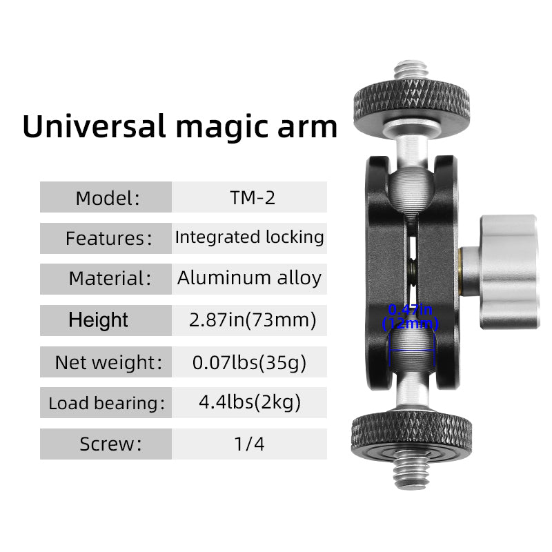 TM-2 Magic Arm with Double Ballhead 1 / 4" Screw Aluminum Alloy Magic Arm for Camera LED Light Monitor