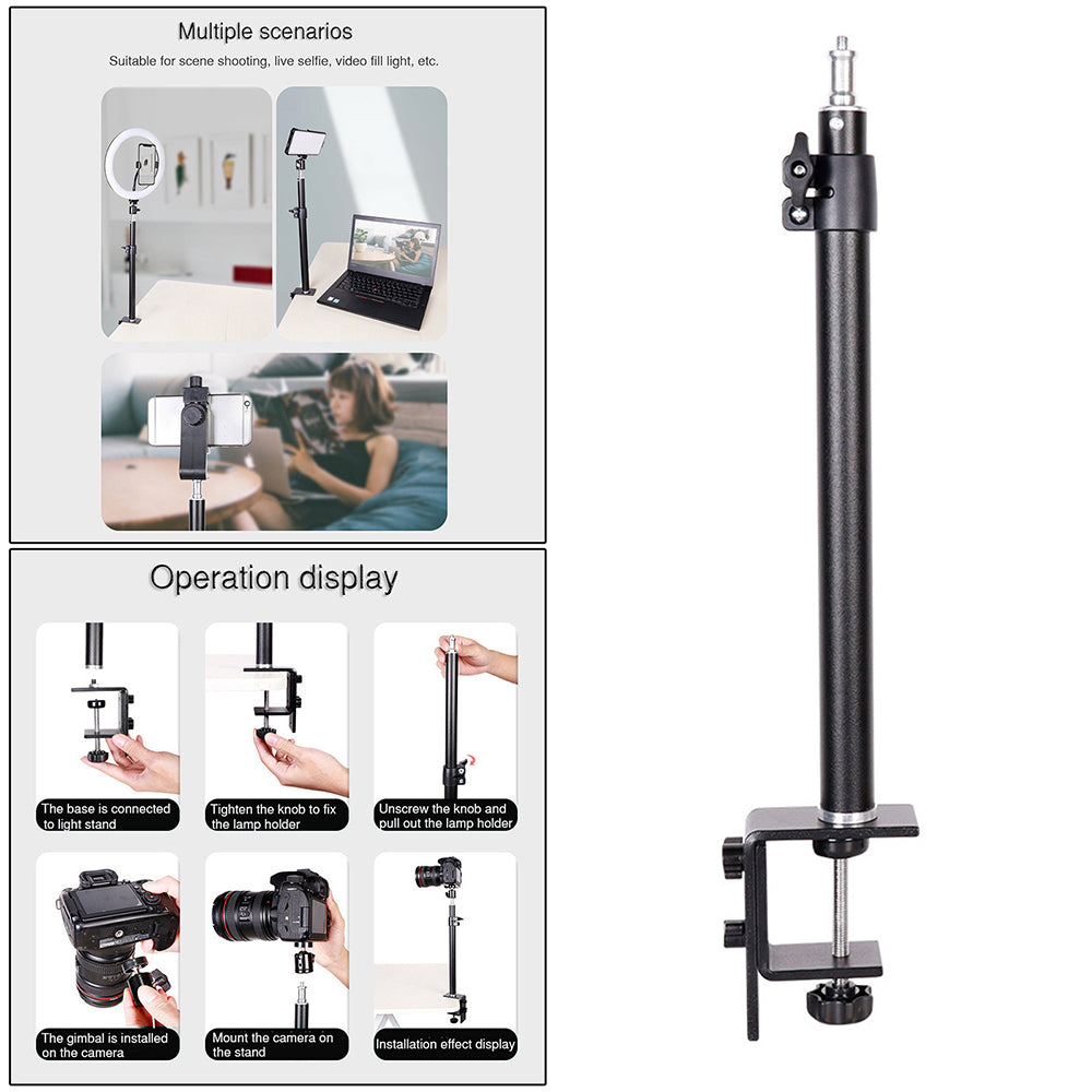 C042 Desktop Telescopic Camera Phone Holder Bracket Aluminum Alloy Clip-on Photography Fill Light Bracket
