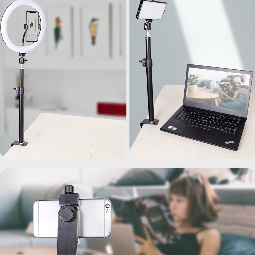 C042 Desktop Telescopic Camera Phone Holder Bracket Aluminum Alloy Clip-on Photography Fill Light Bracket
