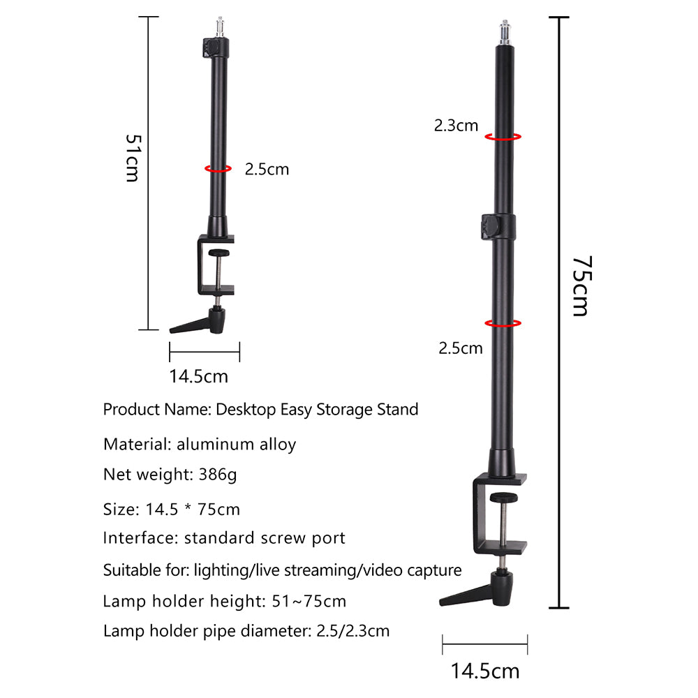 Z033 Desk Clip-on Telescopic Camera Phone Holder Bracket Aluminum Alloy Photography Fill Light Stand