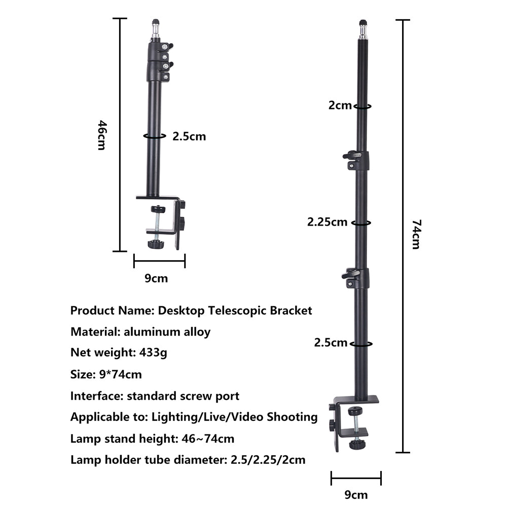 X010 Clip-on Desktop Camera Phone Holder Bracket Aluminum Alloy Telescopic Live Streaming Fill Light Stand