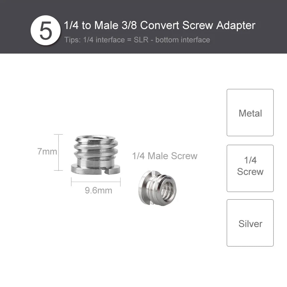 240 Screw Converter for Tripod, Monopods Female 1 / 4" to Male 3 / 8" Screw Adapter DSLR Camera Accessories