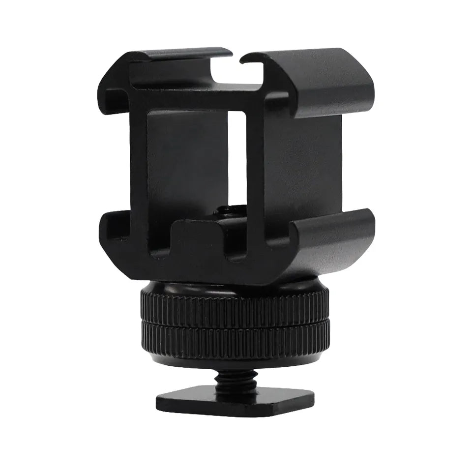 E039 Aluminum Alloy Three Head Cold Shoe Mount Adapter Expansion Bracket with Dual Screw Base