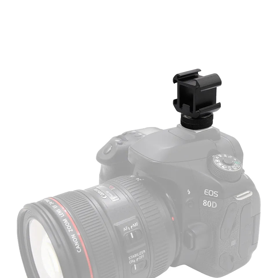 E039 Aluminum Alloy Three Head Cold Shoe Mount Adapter Expansion Bracket with Dual Screw Base