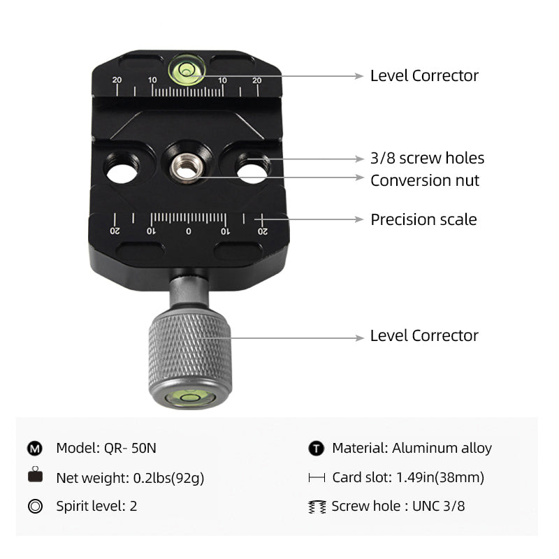 Uniqkart QR-50N Camera Tripod Quick Release Plate Base Aluminum Alloy SLR Camera Tripod Mount Adapter