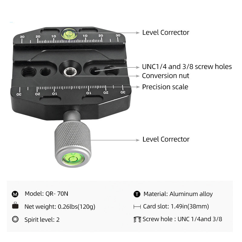 Uniqkart QR-70N Aluminum Alloy SLR Camera Tripod Mounting Adapter Gimbal Quick Release Plate Base